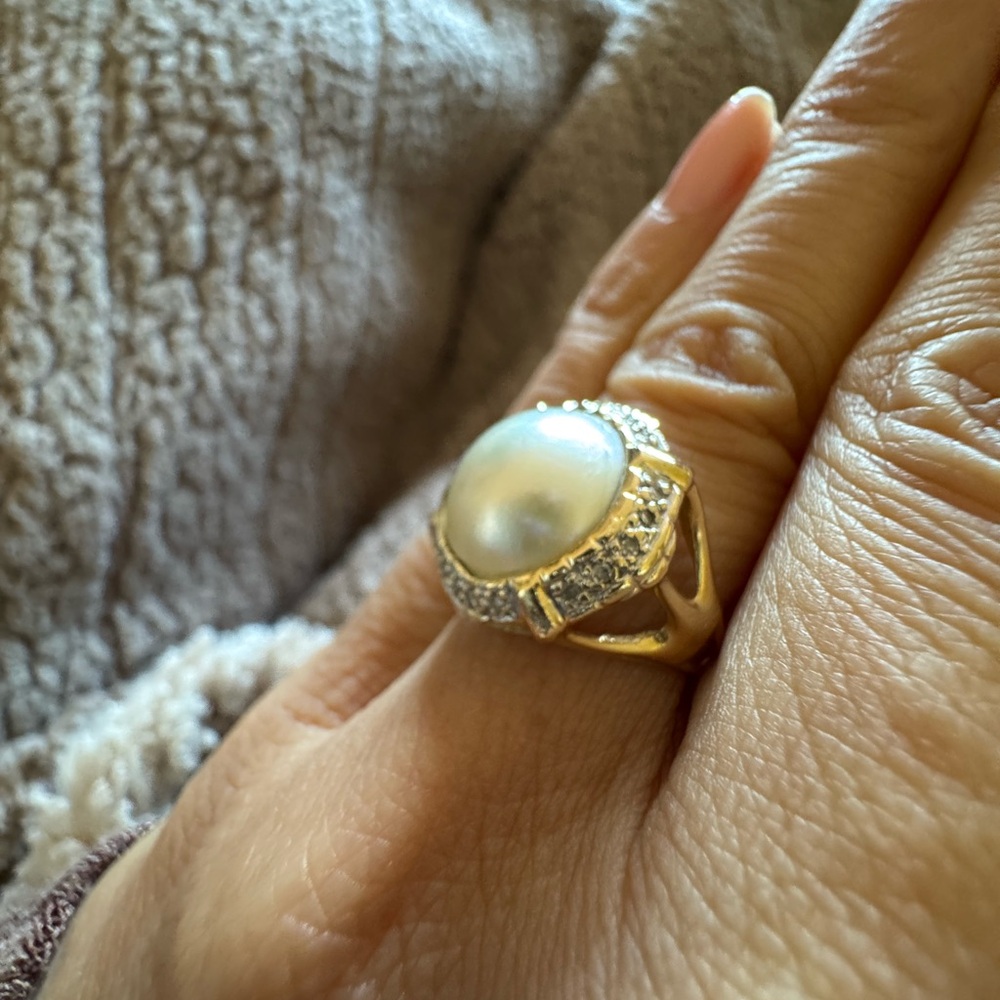 Vintage 14K Yellow Gold Pearl & Diamond Ring – Size 6 – 4.6g - Picture 5 of 11